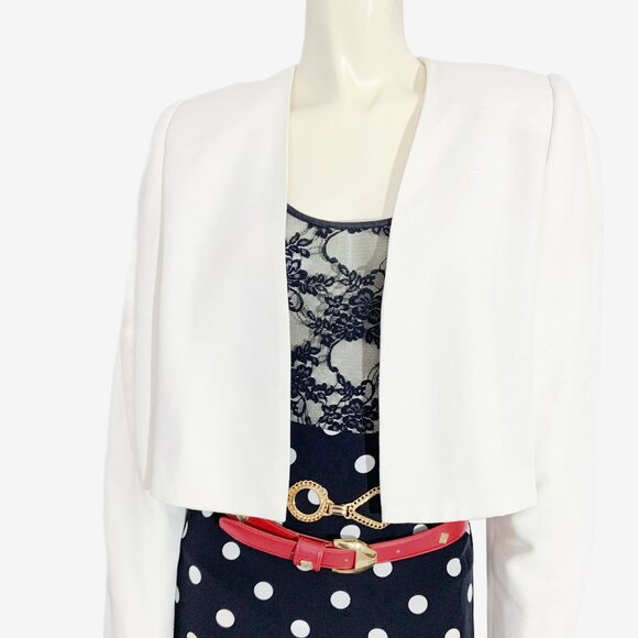 Vintage Minimalist White Cropped Open Front Blazer / size Small-Medium - Picture 2 of 8